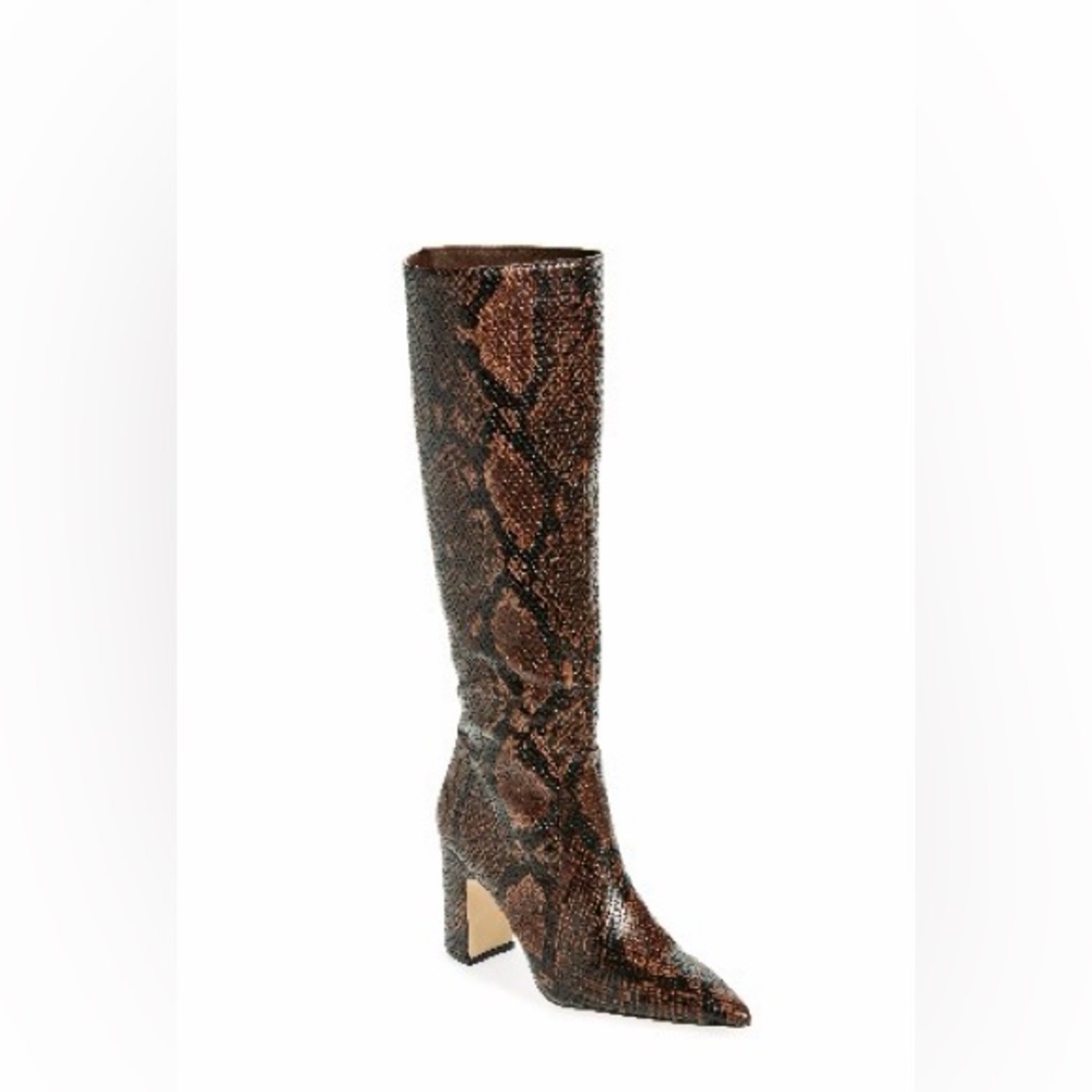 Steve Madden - Brown Snake-Print Knee High Block Heel Boots